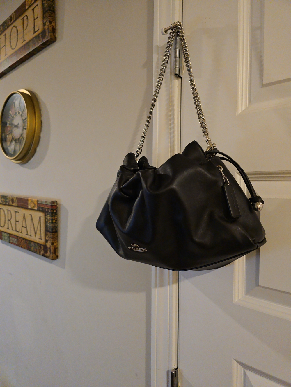 Coach Black Leather Faye W/Chain-Handle
